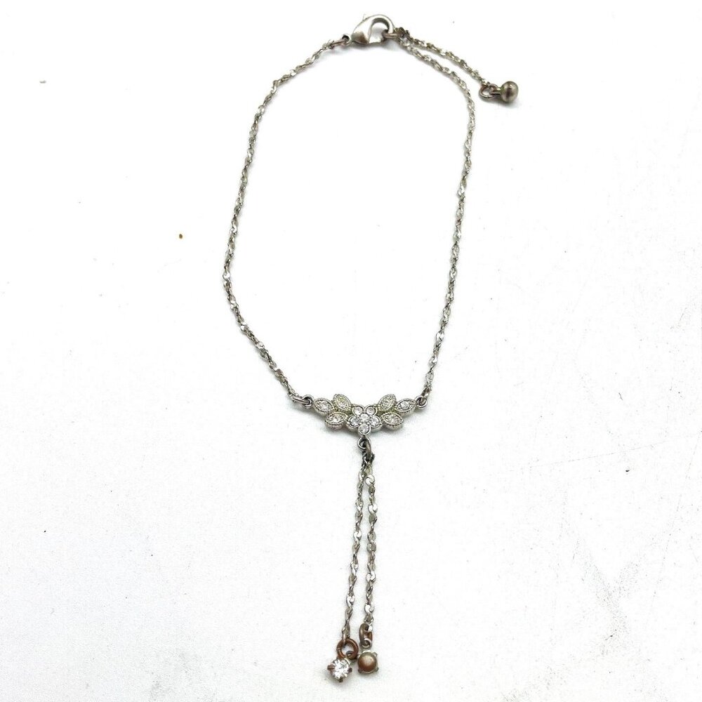 AVON Silver Tone Crystal Bracelet Anklet Signed Adjustable
